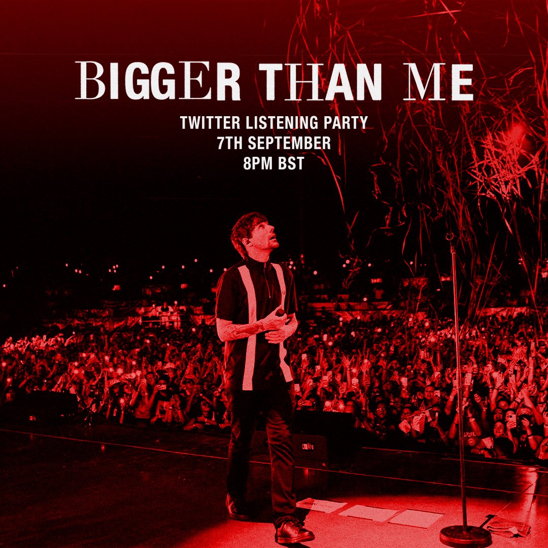 BIGGER THAN ME TWITTER STREAMING PARTY. Join us this evening at 8PM BST right here, we’ll be pressing play on the Louis Tomlinson Complete <a href="/Spotify/">Spotify</a> Playlist and listening to #BiggerThanMe together! louist.lnk.to/completeplayli…