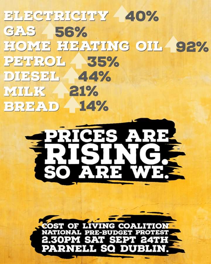 COLCIreland's tweet photo. We need a new water charges style protest movement! 

Spread the word and let's get thousands out on Sept 24th. We want real action on the cost of living crisis! https://t.co/wLL8g6sD0M