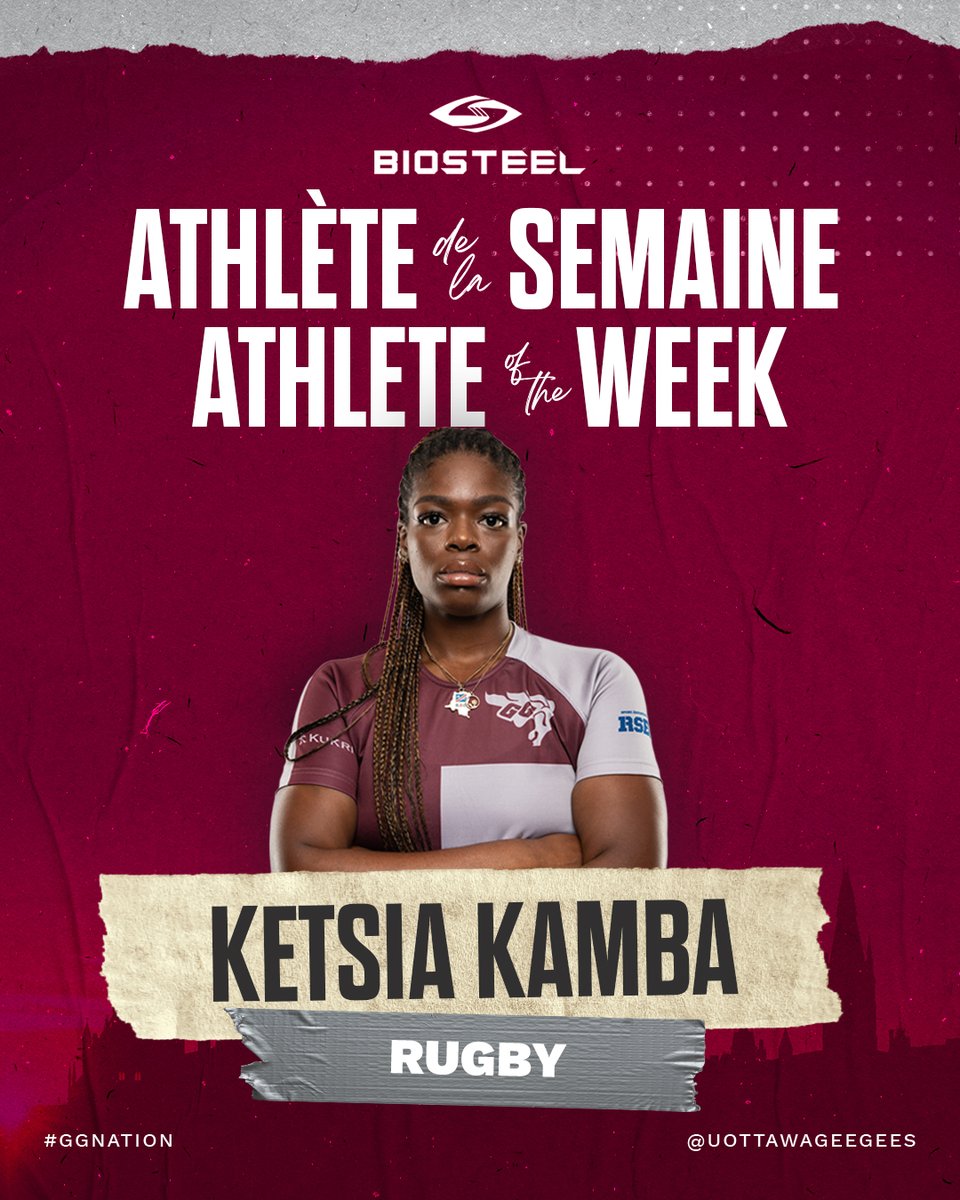 After her three-try performance Saturday, Ketsia Kamba has been named the Gee-Gees Athlete of the Week! 🔥

Après sa performance samedi quand elle a marqué trois essais, Ketsia Kamba est l’Athlète de la semaine chez les Gee-Gees! 🔥

#GGnation🐎