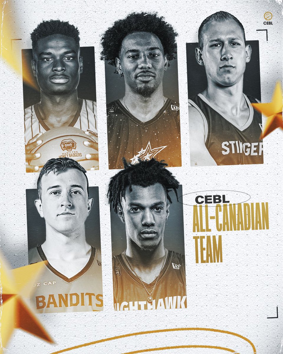 2022 CEBL All-Canadian Team. 🇨🇦

🍁Caleb Agada, Hamilton Honey Badgers
🍁Isiaha Mike, Scarborough Shooting Stars
🍁Jordan Baker, Edmonton Stingers
🍁Thomas Kennedy, Fraser Valley Bandits 
🍁AJ Lawson, Guelph Nighthawks