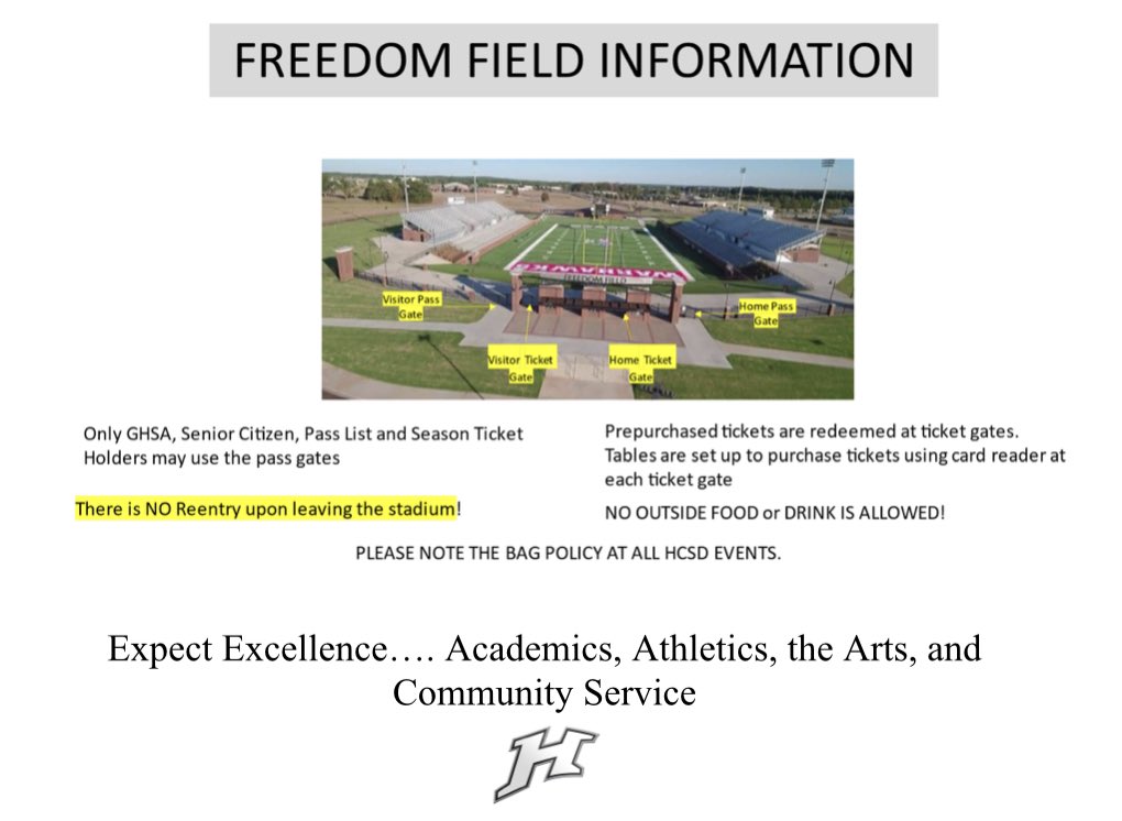HocoAthletics's tweet photo. Just a few friendly reminders when visiting Freedom Field to play the Bears!  Helps to buy your tickets on @GoFanHS before arriving at the stadium! @BearDownHOCO @hchsbeardown @HoustonCountySD @cmccookhcbe @RizerBEARDOWN https://t.co/Mb7ij53Zf2