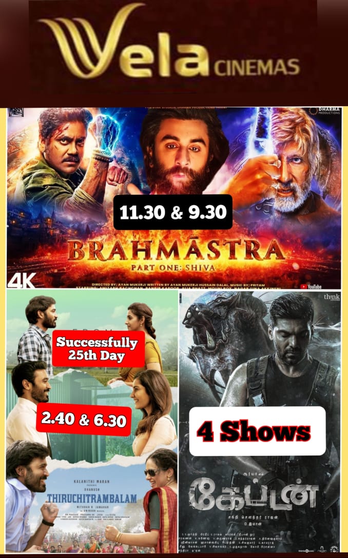 VR_VelaCinemas's tweet photo. #Bramhastra & #Captain
At #Vrcinemas & #velacinemas
Hurry up book your tickets 💥
@arya_offl #CaptainFromSep8 https://t.co/vwmJGDkqy8