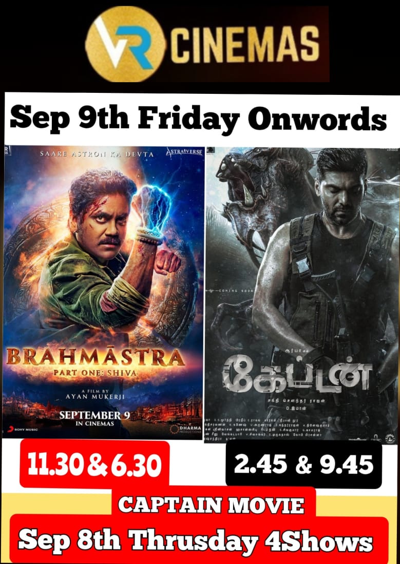 VR_VelaCinemas's tweet photo. #Bramhastra & #Captain
At #Vrcinemas & #velacinemas
Hurry up book your tickets 💥
@arya_offl #CaptainFromSep8 https://t.co/vwmJGDkqy8