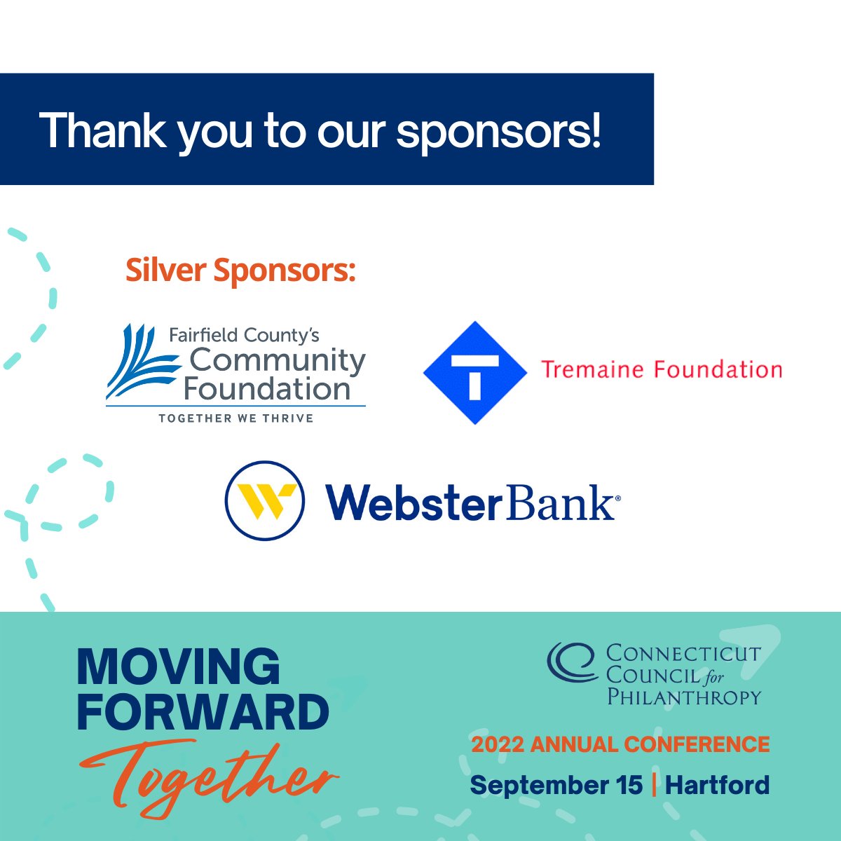 Hard to believe we're just one week away from our annual conference! A big thanks to <a href="/FCCFoundation/">FCCFoundation</a>, Tremaine Foundation, and <a href="/WebsterBank/">Webster Bank</a> as our silver sponsors for this important event! tinyurl.com/2zmc7m6r

#CCPTogether22 #sponsor