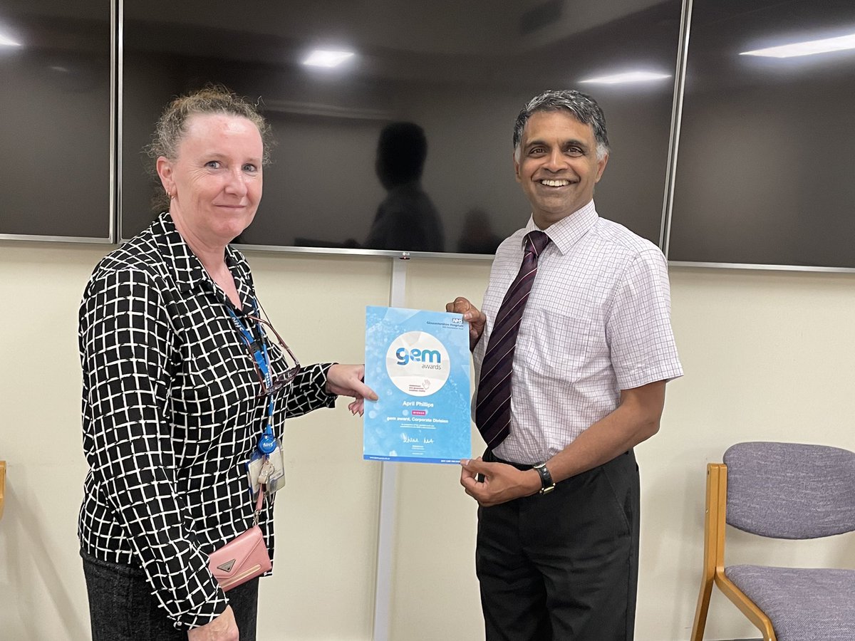 Our brilliant lung cancer MDT coordinator April winning a GEM award. Richly deserved <a href="/gloshospitals/">Gloucestershire Hospitals NHS Foundation Trust</a>