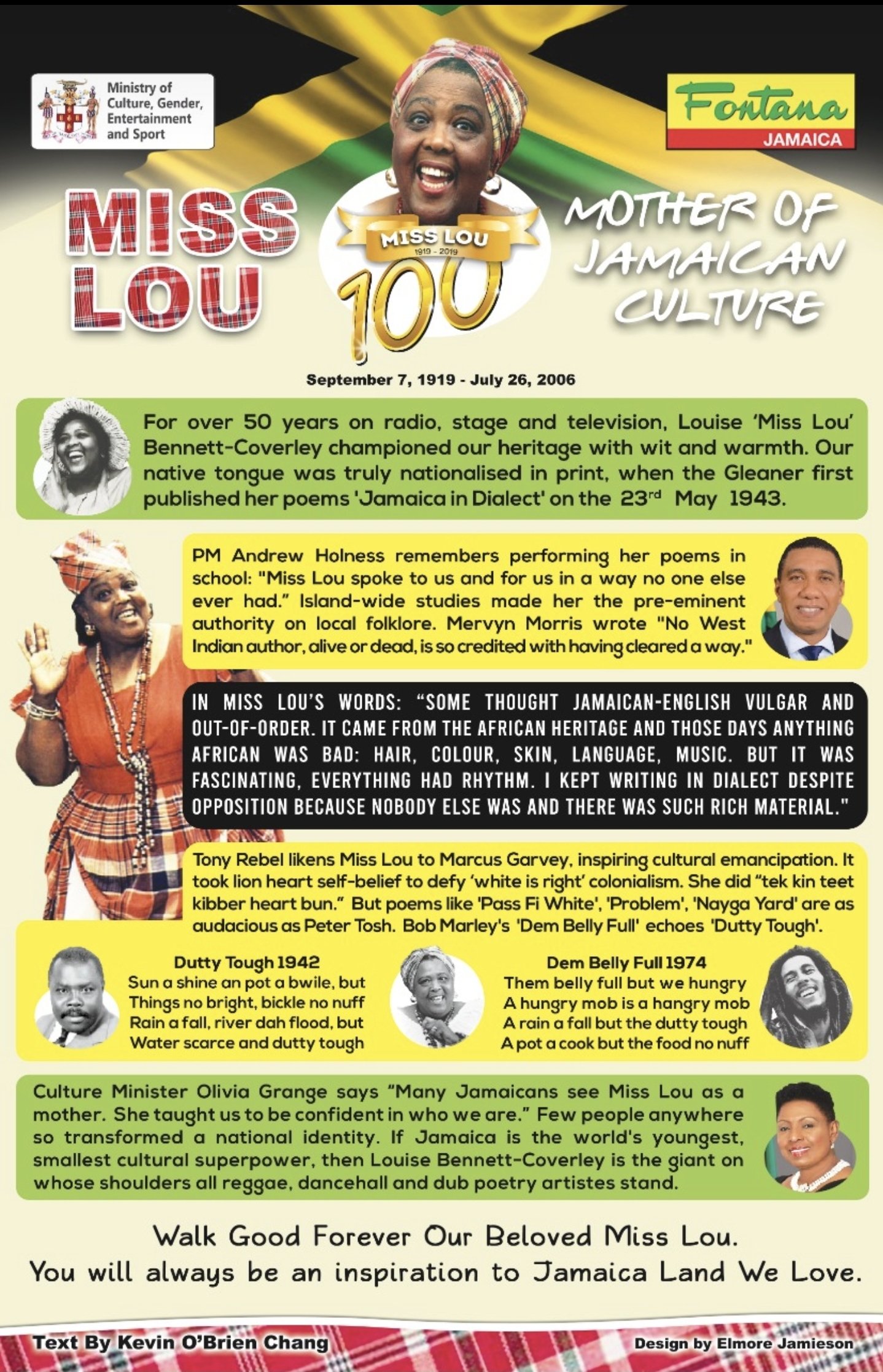 kevin o'brien chang on X: For over 50 years on radio, stage and  television, Louise 'Miss Lou' Bennett-Coverley championed our heritage with  wit and warmth. Our native tongue was truly nationalised in