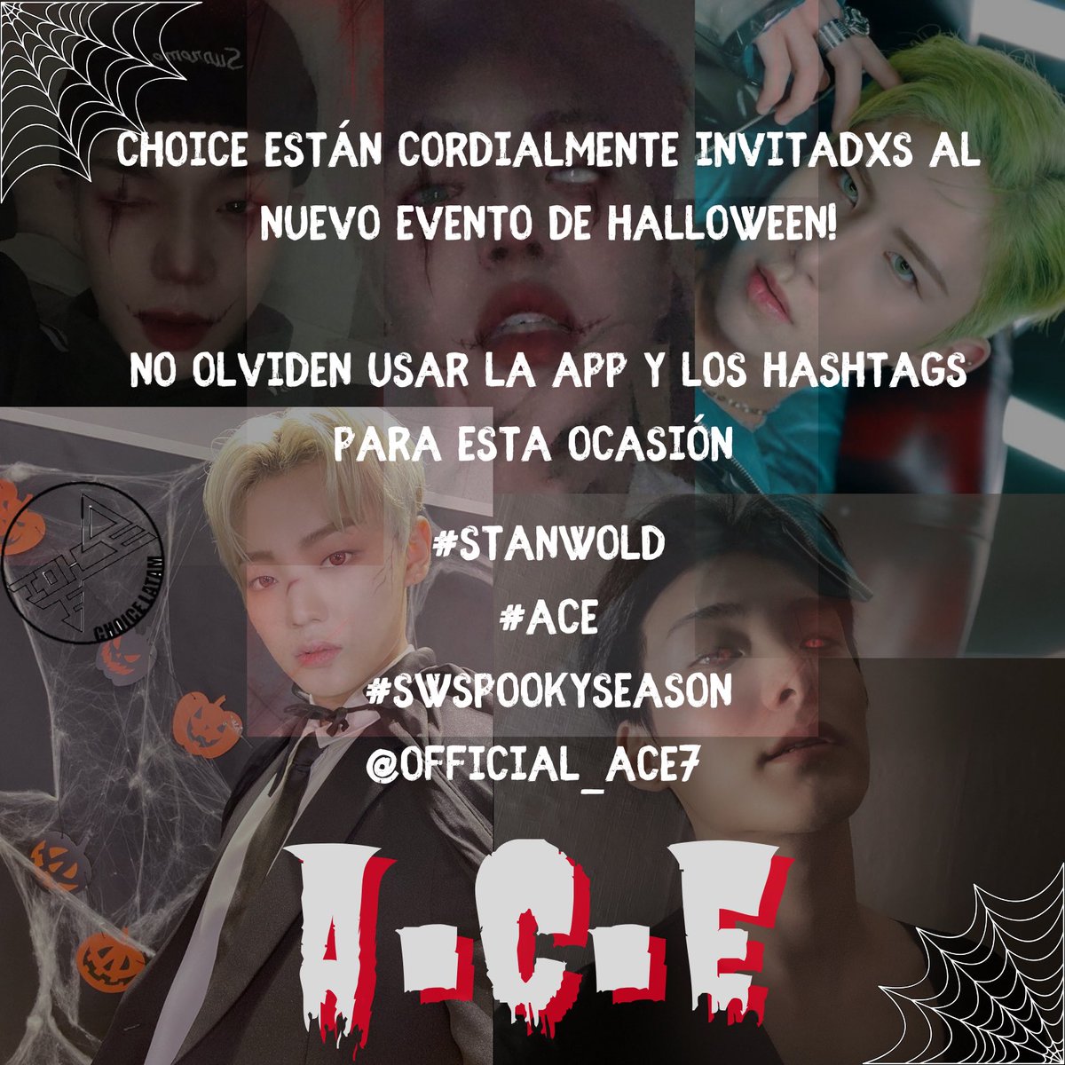 CHOICELatam's tweet photo. #CHOICE #초이스 

Que les parece si lo volvemos a intentar? Ganemos un gran anuncio para los chicos! Desde hoy empieza el evento de Halloween!! 🎃

[I vote #ACE for #StanWorld @official_ACE7 #StanACE #SWSpookySeason]

👻👻👻👻👻👻👻👻👻👻👻👻👻 https://t.co/6fDsmBVVuY