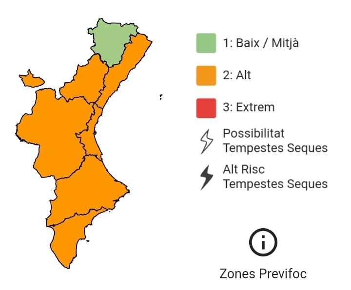 🔥El nivell de preemergència per risc d'incendis forestals per a demà 08/09 és:

🟢Baix-mitjà a l'interior nord de Castelló.

🟠Alt a la resta de la Comunitat Valenciana.