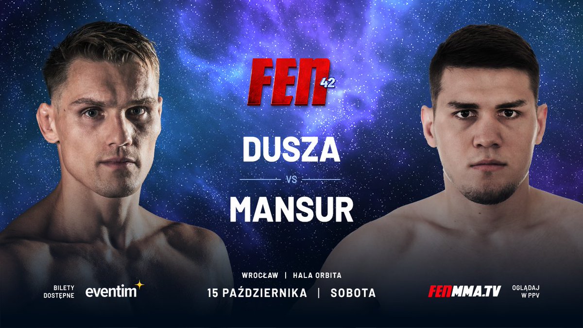 fenmma's tweet photo. Mansur Abdurzakov będzie rywalem Szymona Duszy na gali #FEN42 we wrocławskiej Hali Orbita 🔥 Szymon powraca po wygranej na #FEN40 w Ostródzie, natomiast Mansur znajduje się na fali 4 zwycięstw.
Kogo widzicie w roli faworyta tego pojedynku? 👊
🎫 BILETY: https://t.co/JrdZ6WivGU https://t.co/TyZ7FyrfPW