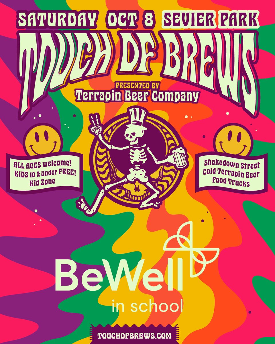 Touch of Brews on Oct 8t in Sevier Park for a day of music celebrating The Grateful Dead. It's family friendly (10 and under free), and will have lots of great food, vendors, kid zone, and supports BeWell in School. Click to save $5 on tickets!

eventbrite.com/e/375229590807…