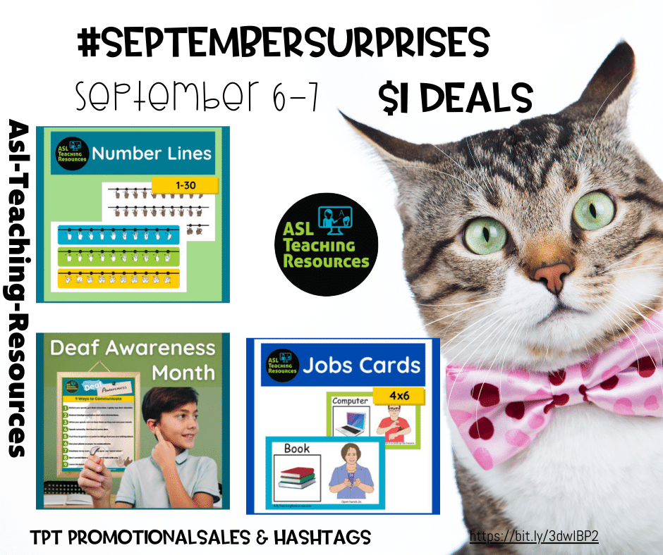 The $1 sale is September 6-7th. Two days for you to find some brilliant resources so you can be prepared for the School year.
Just use this link teacherspayteachers.com/Store/Asl-Teac… use the #septembersurprises to find the resources.
See you there!!!
#aslteachingresources #teachertribe #Sales