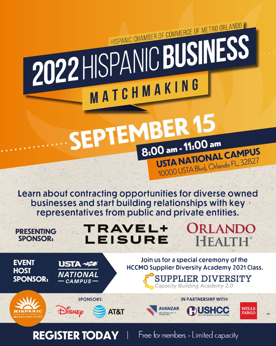 We look forward to seeing you on 📅 September 15 at 8:00 am at the HCCMO Supplier Diversity Matchmaking Expo &amp; Academy Graduation. 🎓 bit.ly/3QOk0Uo
__
Te esperamos el 15 de septiembre a las 8:00 am en el HCCMO Supplier Diversity Matchmaking Expo &amp; Academy Graduation. 🎓
