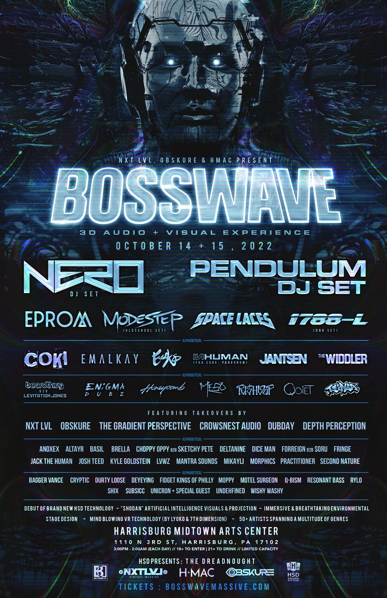 DPBmore's tweet image. 📣 The complete and final lineup is out! 📣
This insane immersive event features 3D stage design and absolute bonkers sound design on a new rig by Hennessey Sound Design 🎫 Huge thank you is due to @bosswavemassive for inviting us to host a takeove. See you all there!