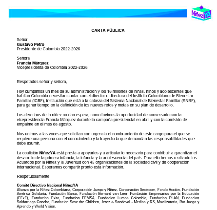🆘⏳<a href="/petrogustavo/">Gustavo Petro</a> <a href="/FranciaMarquezM/">Francia Márquez Mina</a> Colombia espera el cumplimiento del compromiso de priorizar los derechos de la #NiñezYA. A 30 días de su posesión, no está la dirección <a href="/ICBFColombia/">Bienestar Familiar | ICBF</a>. Cuyo responsable debe tener conocimiento y trayectoria requeridos: bit.ly/3L0VJIU
