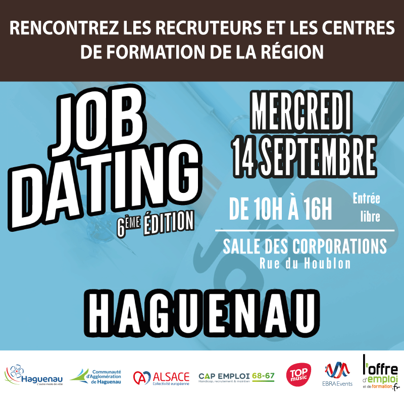 GezimInterim's tweet photo. 🚀 Les équipes Gezim seront présentes au premier Job Dating de la rentrée, organisé par 
📅 Retrouvez-nous le mercredi 14 septembre à la salle des Corporations, Rue du Houblon à Haguenau 🥨 ! https://t.co/51aQBuVMeS