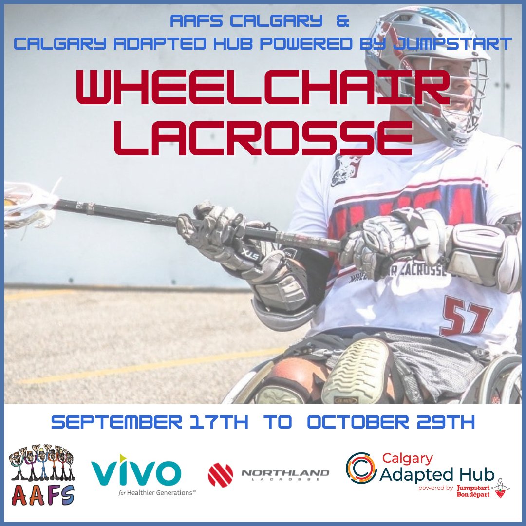 AlbertaLacrosse's tweet photo. Lacrosse truly is for everyone. 

If you have mobility challenges, @aafscalgary is offering weekly wheelchair lacrosse starting this month.

For more information and to register visit https://t.co/R60qniBbDo.

#ablax https://t.co/TSzPALS7VZ