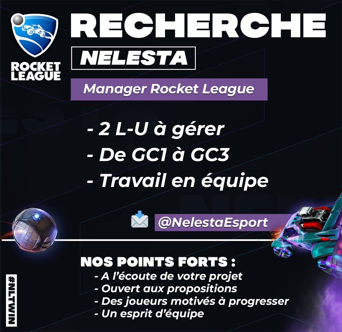 NelestaEsport's tweet photo. | 𝐑𝐄𝐂𝐇𝐄𝐑𝐂𝐇𝐄 |

Nous recherchons un nouveau manager pour épauler @AceEtincel dans son travail ! ✅

- GC1 à GC3 🏎️
- L'expérience est un plus mais pas décisif
- Disponible 5-6 jours par semaine

DM ⏩ @NelestaEsport

#NELESTAWIN 💙💜 #NelestaOnTop https://t.co/bahG6xW8MZ