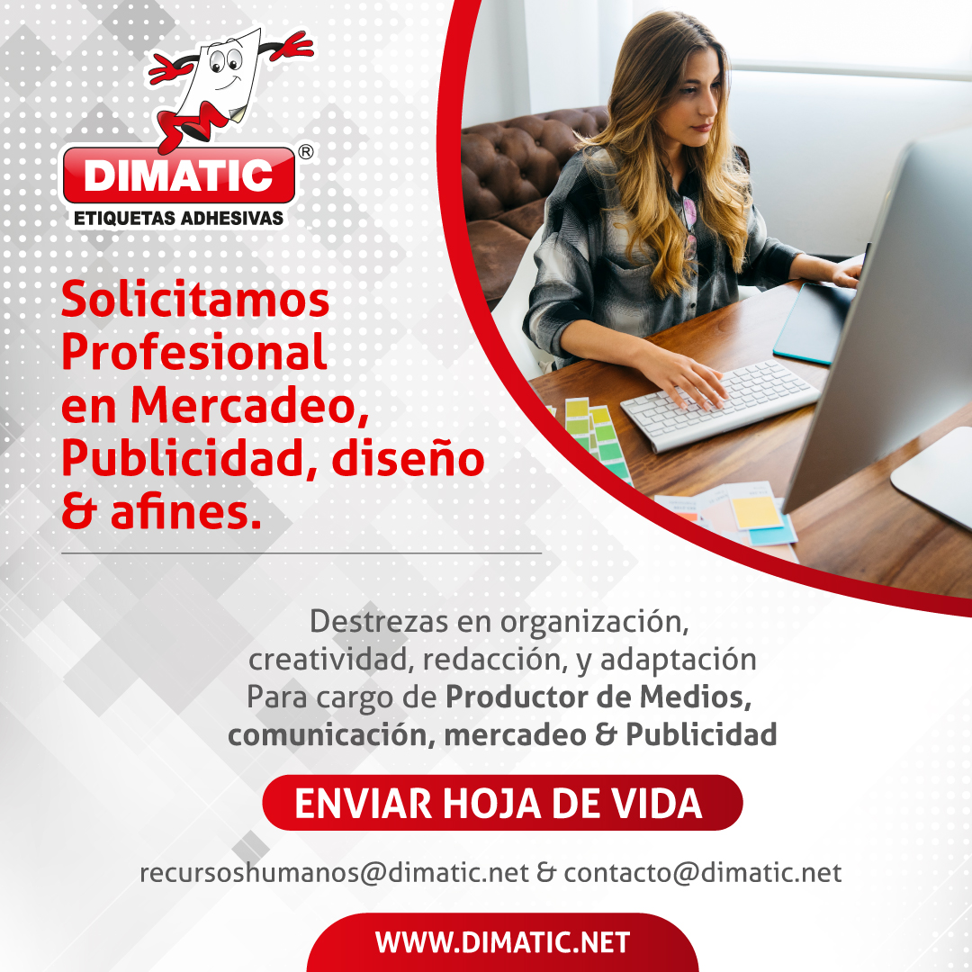 dimaticltda's tweet image. #trabajosihay ¿Tienes un perfil creativo y eres un excelente comunicador? Buscamos una persona dinámica que quiera ser parte de nuestro equipo de mercadeo. Envía hoja de vida y portafolio en la ciudad de #bogota a: contacto@dimatic.net
#publicista #diseñador #comunicacion