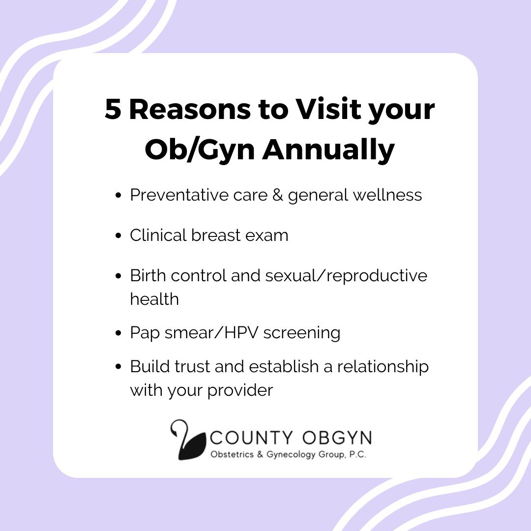 CountyOBGYN's tweet photo. Schedule your annual exam now by either calling our office at 203-488-8306 or emailing us on our secure server at help@countyob.com 

#countyob #obgyn #annualexam #gynecology #womenshealth https://t.co/Mq4cSvlXln