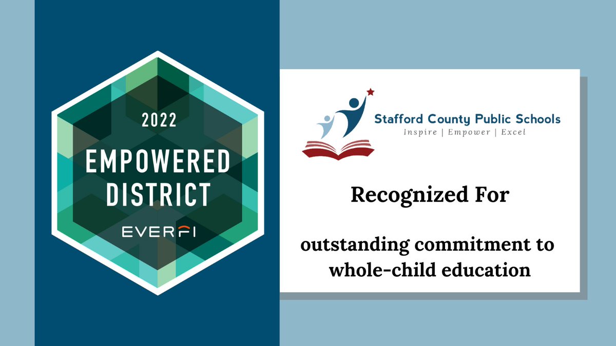 SCPSchools's tweet photo. Stafford County Public Schools has implemented a wide range of evidence-informed programs and services focused on teaching critical life skills. The Empowered District Seal celebrates the impact of our efforts. Thanks @EVERFIK12!  #EmpoweredSeal #ElevateStafford https://t.co/YKNjzWCYam