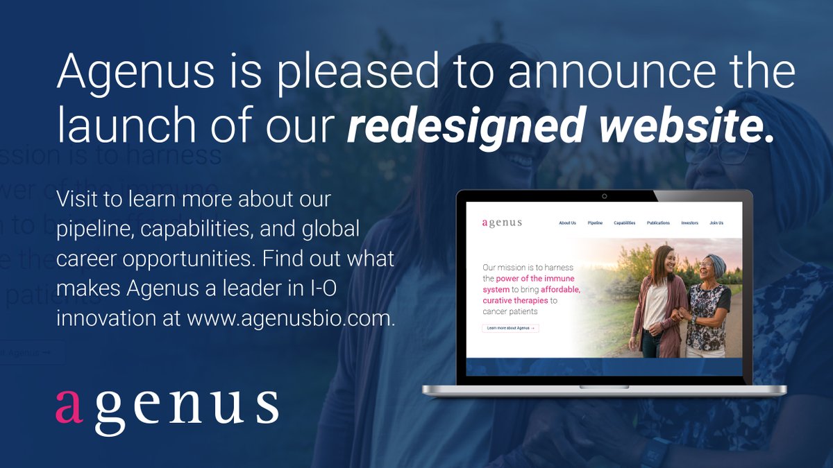 Agenus is pleased to announce the launch of our newly redesigned website. Follow us this week as we showcase some of its features!