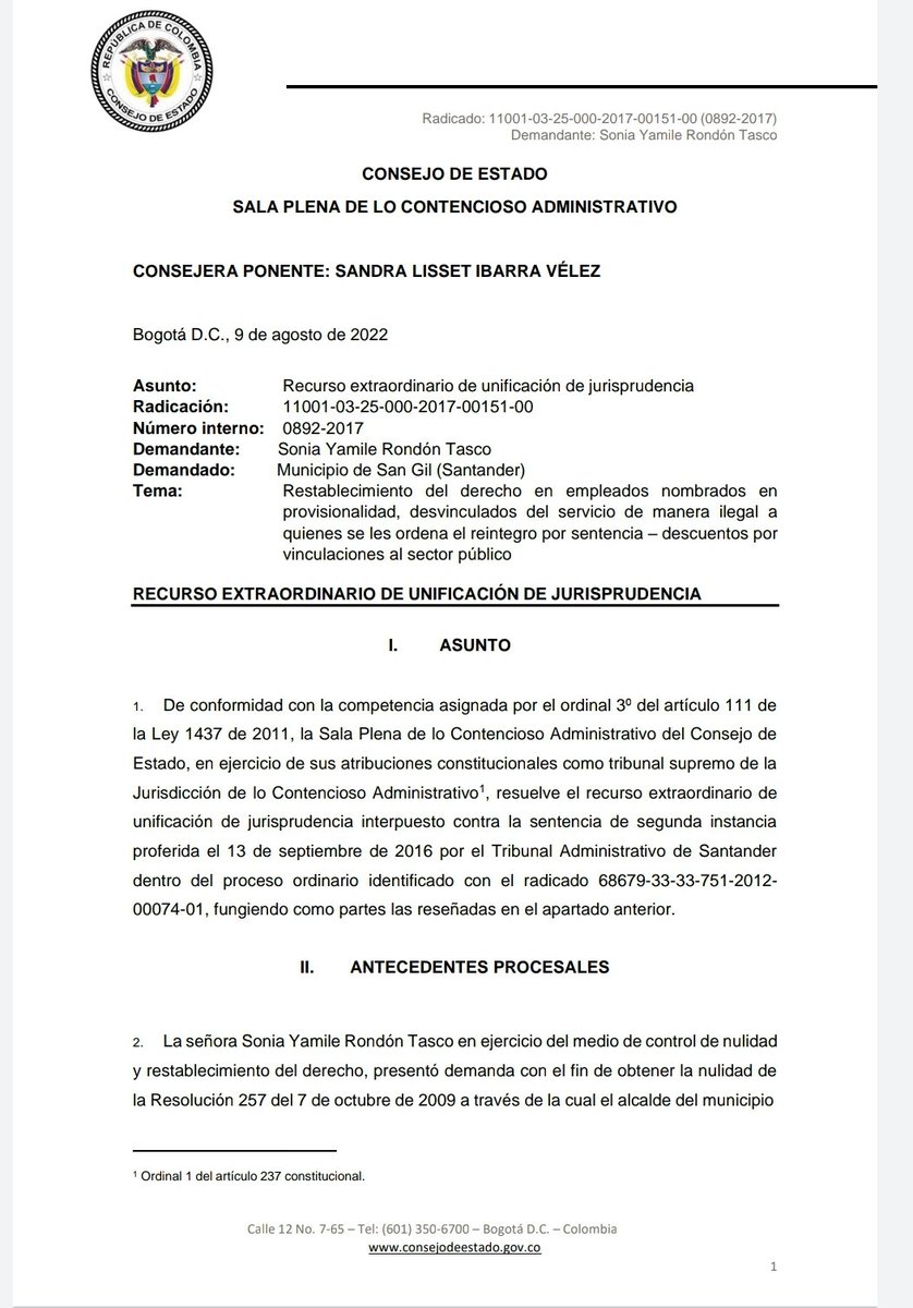 Unificación jurisprudencia: Consejo de Estado unifica jurisprudencia. Descuentos pago de resarcimientos de funcionarios provisionales que se declare ilegal su desvinculación. Efecto retrospectivo drive.google.com/file/d/1nqkLIf…