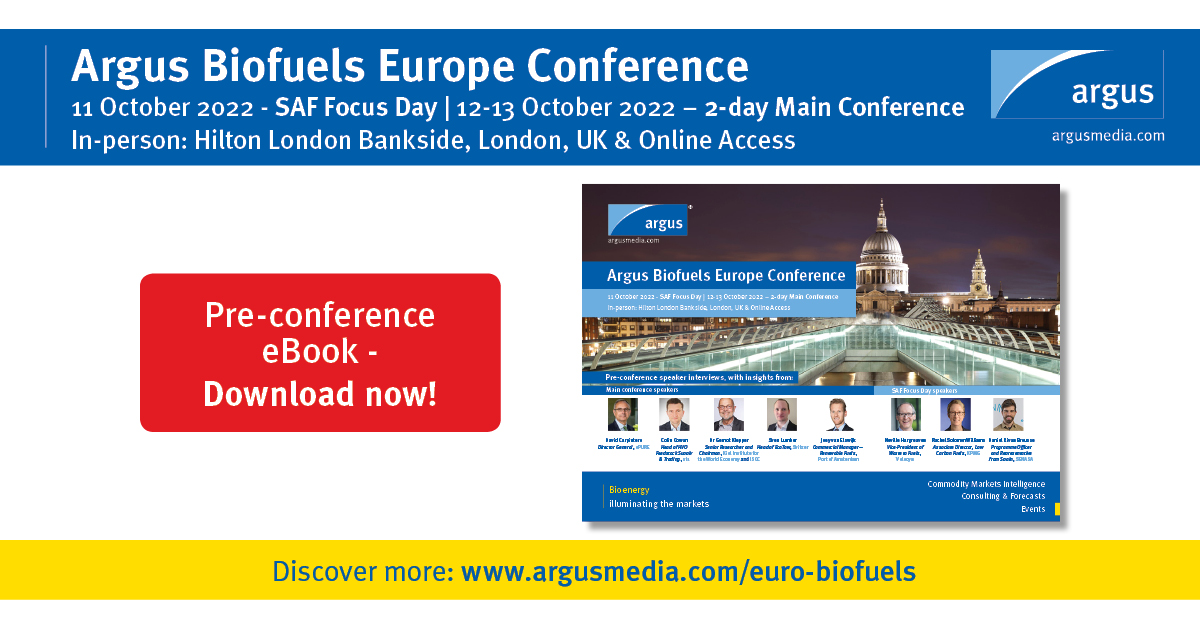 Download the pre-conference eBook for Argus Biofuels Europe Conference (11-13 Oct) for insights from <a href="/ePURE_ethanol/">ePURE: Renewable EU ethanol 🌱</a> <a href="/St1Nordic/">St1 Nordic</a> <a href="/ISCCSystem/">ISCC</a> @VelocysPLC <a href="/kpmguk/">KPMG UK</a> and more: okt.to/bvtxsS #ArgusBiofuels #ArgusBiofuelsConference