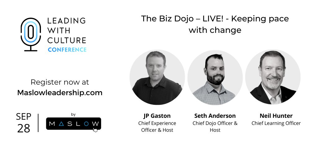 Maslowcentre's tweet image. The Biz Dojo Inc. will be LIVE for the Leading with Culture Conference on September 28th!

Click on the link for more information and registration!
learn.maslowleadership.com/leading-with-c…

#leadingwithculture #conference #performance #bizdojo #podcast #companyculture #coaching #leadership