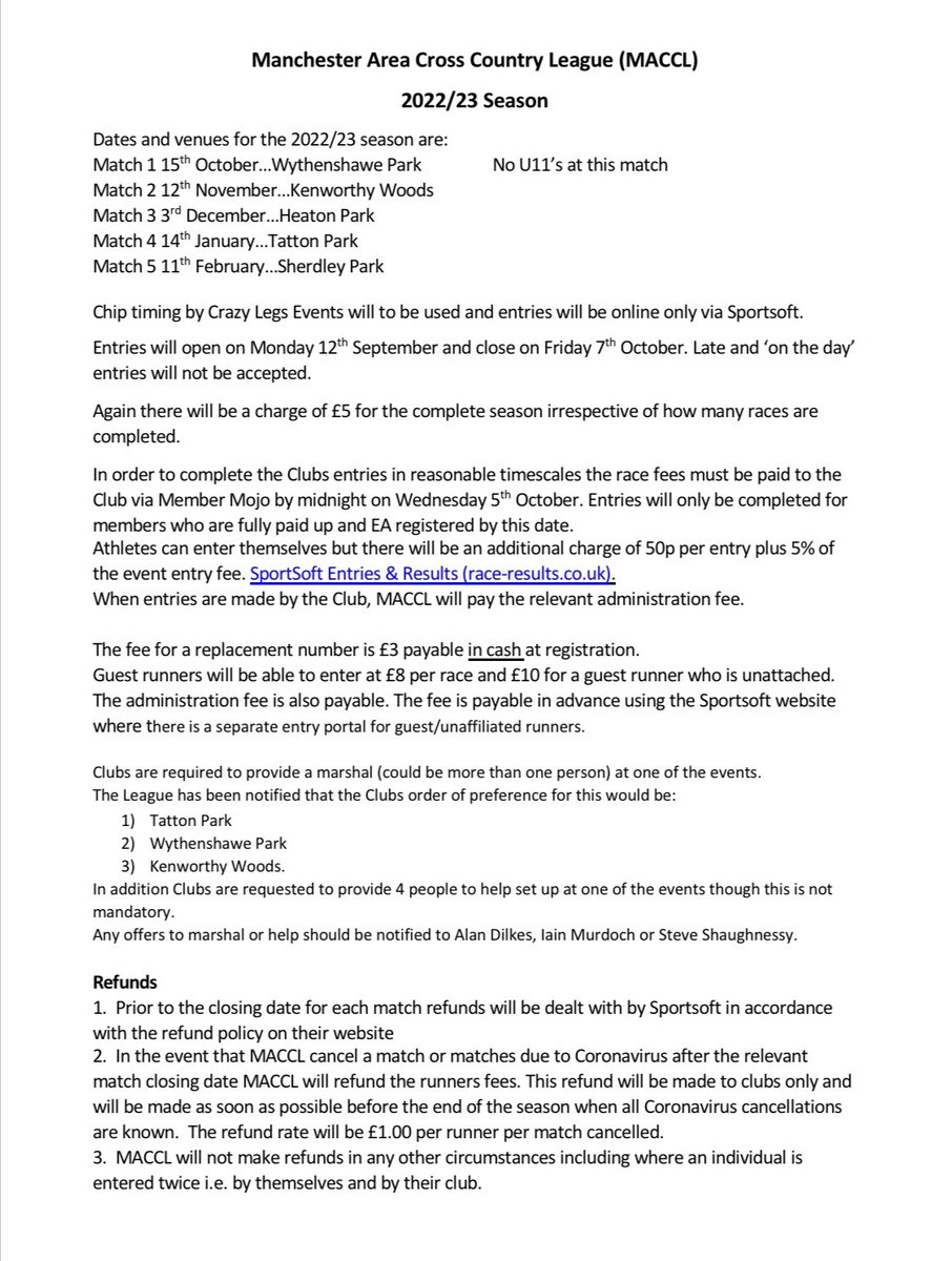 Attention all <a href="/RunStockport/">Stockport Harriers</a> athletes! Please note #MACCL INFO⬇️