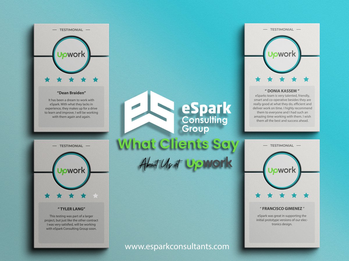 eSparkConsGroup's tweet photo. #Upwork has provided us with many opportunities, with the help of Upwork we have gained lots of trustworthy clients.
In the years of work with Upwork, #eSparkConsultingGroup got amazing feedback from happy and satisfied clients. https://t.co/n1nFEyMVyz