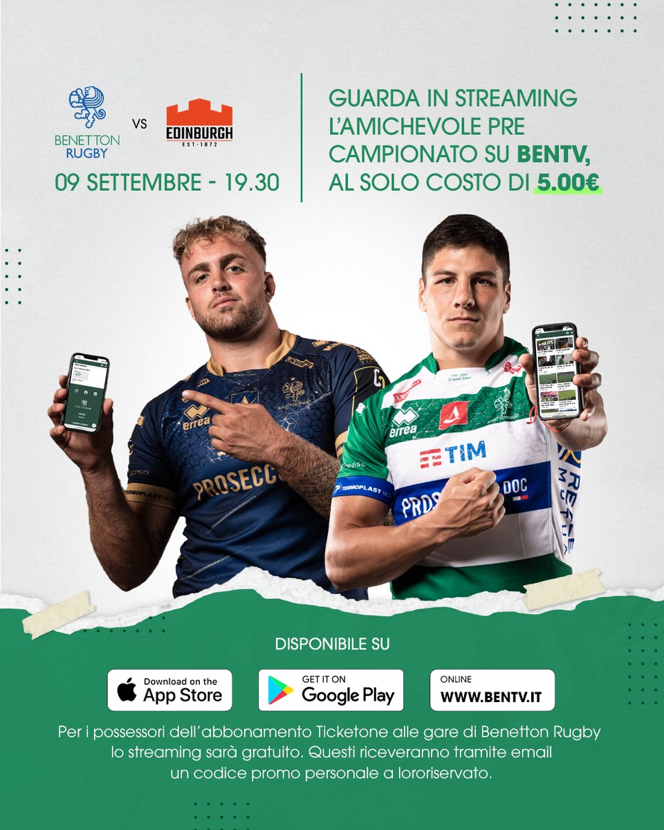 BenettonRugby's tweet photo. 📺 #BenettonRugby vs Edinburgh è su #BenTV!
Per vedere il match 👉 https://t.co/VrAMzIxc2r
#WeAreLions https://t.co/KFRwuFq5cW