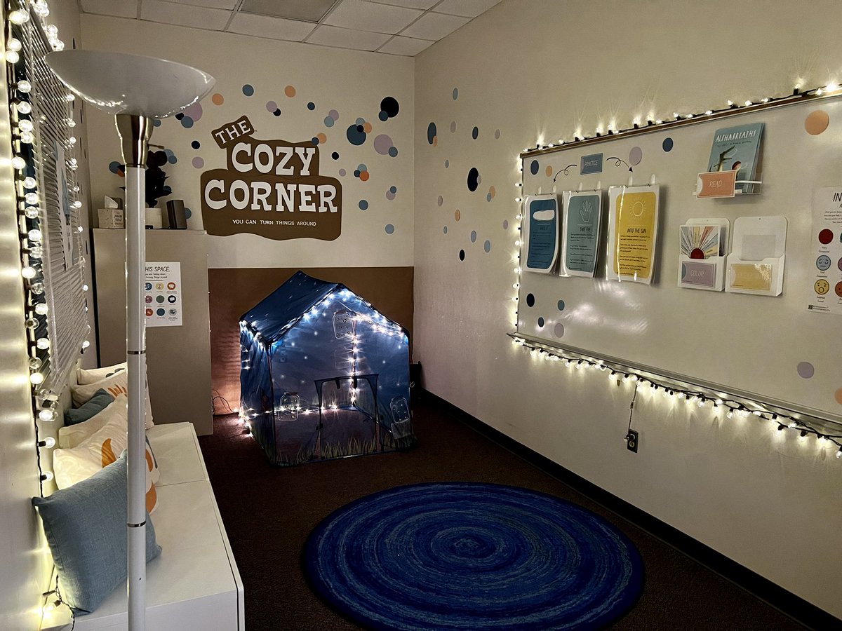 Ms. Morgan is very excited to share our very own wellness space, The Cozy Corner! Students &amp; staff now have a designated place of calm and the opportunity to build &amp; develop their social emotional skills. #SocialEmotionalLearning #wellbeing <a href="/WCPSSNortheast/">Northeastern Area</a> <a href="/WCPSS/">Wake County Public School System</a>