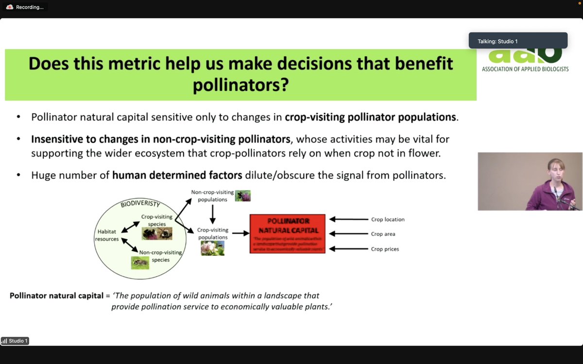 AABiologists's tweet photo. Awesome talk from Emma Gardner @UK_CEH who is tackling the mammoth challenge of accounting for the natural capital of pollinator services π€― #Pollinators22 https://t.co/bYbC8euT6E