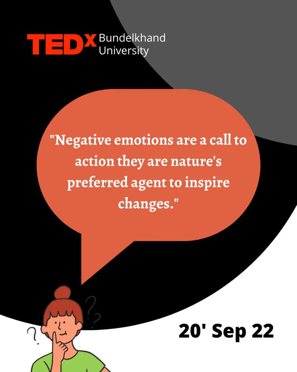 TEDx_BU's tweet photo. 13 days to go calender 🗓️
"Negative emotions are a call to action they are nature's preferred agent to inspire changes. ".
Let's do this

#TEDx
#TEDxBundelkhandUniversity
·
·
·
#tedx #tedxtalks #ted #tedtalks #inspirationalquotes https://t.co/uyUCAac3Iz