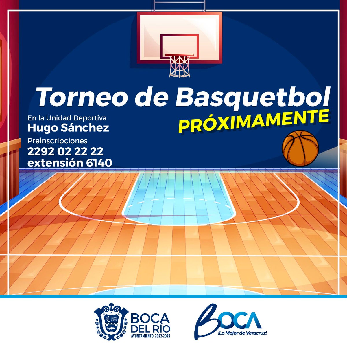 ¿Están listos? Próximamente tendremos torneo de basquetbol en la Unidad Deportiva Hugo Sánchez. ¡Arma tu equipo! 🏀 Informes e inscripciones: 📞 2292022222 Ext. 6140 (lunes a viernes 9 am a 3 pm). #BocadelRío #LoMejordeVeracruz