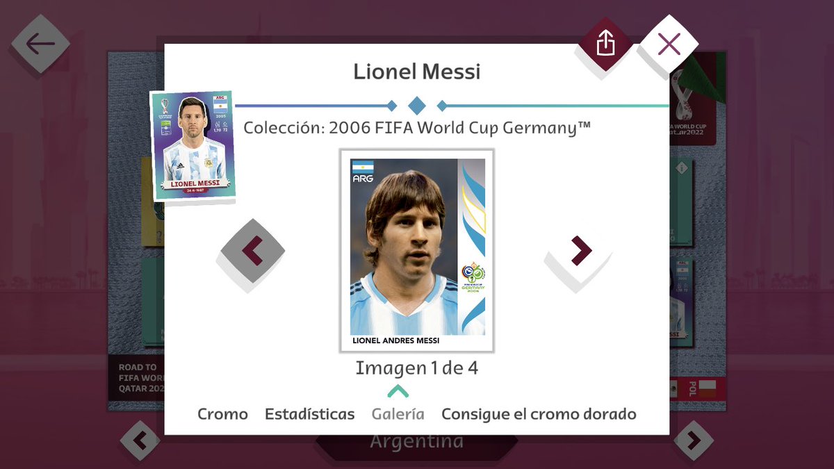 LeandroBarrazaB's tweet photo. 🇶🇦📔 Buenísimo esto del álbum virtual. Cuando apretas en alguna figurita, te aparece cómo fueron sus figuritas en álbumes anteriores. Messi y Cristiano de 2006, dos reliquias. https://t.co/VvcowqKFRJ