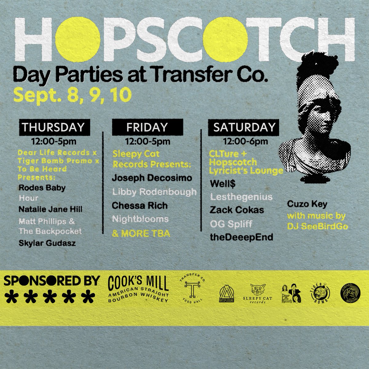 Transfer Co. Ballroom (@transfercovenue) on Twitter photo Weโll see you at <a href="/TransferCoVenue/">Transfer Co. Ballroom</a> 8/8-10 for THREE legendary HOPSCOTCH DAY PARTIES featuring LIVE MUSIC. This will be a true celebration of food, knowledge, and community! ๐ต <a href="/hopscotchfest/">Hopscotch Music Fest</a>
- Thursday 9/8, 12PM - 5PM
- Friday 9/9, 12PM - 5PM
- Saturday 9/10, 12PM - 6PM Weโll see you at <a href="/TransferCoVenue/">Transfer Co. Ballroom</a> 8/8-10 for THREE legendary HOPSCOTCH DAY PARTIES featuring LIVE MUSIC. This will be a true celebration of food, knowledge, and community! ๐ต <a href="/hopscotchfest/">Hopscotch Music Fest</a>
- Thursday 9/8, 12PM - 5PM
- Friday 9/9, 12PM - 5PM
- Saturday 9/10, 12PM - 6PM