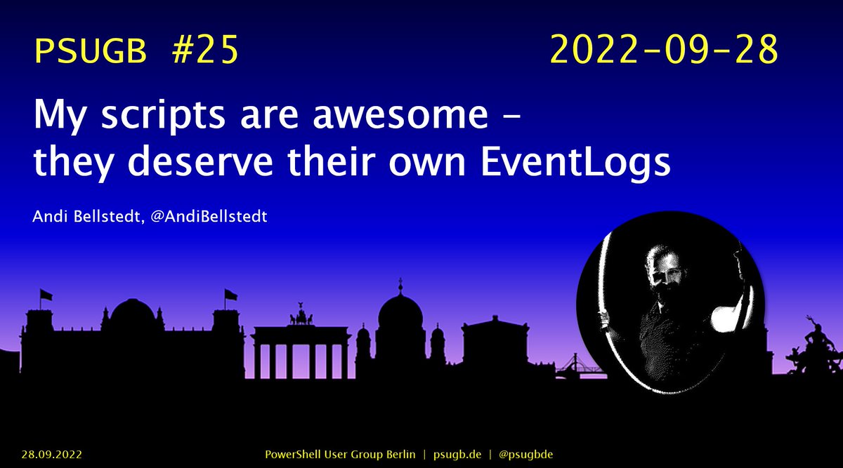 psugbde's tweet photo. Come join us on 2022-09-28T19:00 Berlin time and let @AndiBellstedt educate you on the less-known but no less awesome features of Windows Event Logs!
https://t.co/6deJuzc2Bi https://t.co/zZVqWiMPsg