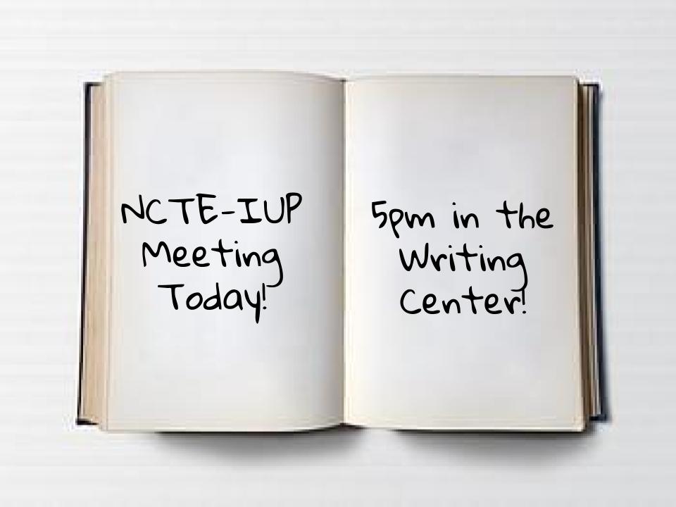 NCTEIUP's tweet photo. Our first meeting is today! Join us at 5pm in the Writing Center, Stabley Library room 203 for cookies and a fun activity! https://t.co/k0AwzXbUN8