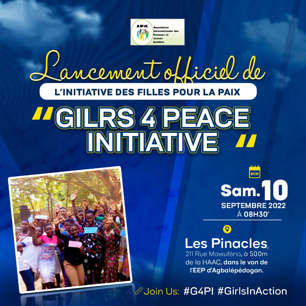 AifjlA's tweet photo. #Girls4PeaceInitiative
Ce samedi 10 septembre, nous lancerons officiellement après la phase de l'appel à candidature et de sélection, la phase des formations de l'initiative des filles pour la paix. Join Us : #G4PI #GirlsInAction #AIFJL https://t.co/ZPC10n2HAn