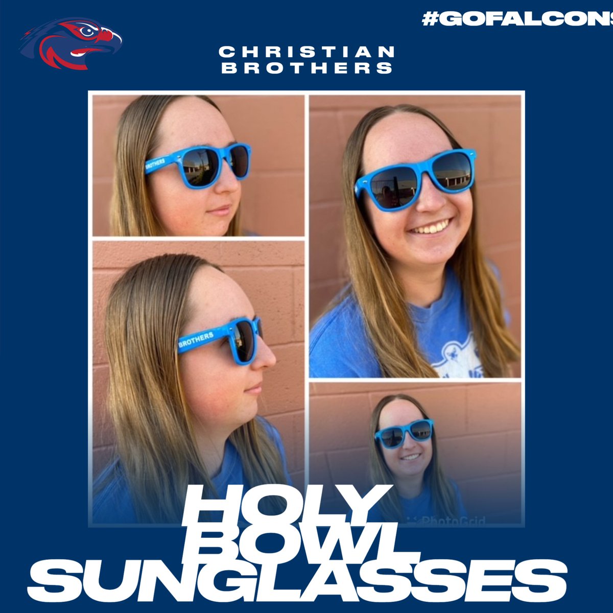 KBFTsports's tweet photo. Have you come by the Athletic Office to get your sunglasses for the Holy Bowl? Show proof of your Holy Bowl ticket purchase and walk away with a pair! #GoFalcons #SunSide https://t.co/vNByjWuquJ