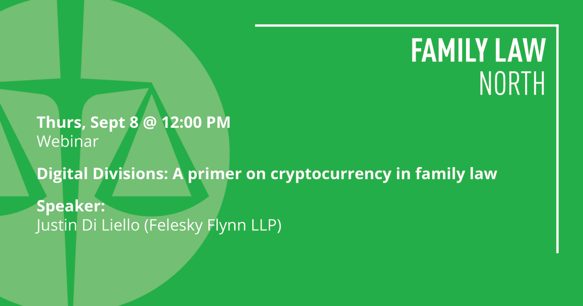 More and more, digital assets are forming part of the modern-day portfolio, but what happens when they form part of matrimonial property? 

On Thurs, Justin Di Liello of <a href="/FeleskyFlynn_CA/">Felesky Flynn LLP</a> joins the N Family Law Section to discuss this question and more. cbapd.org/details_en.asp…