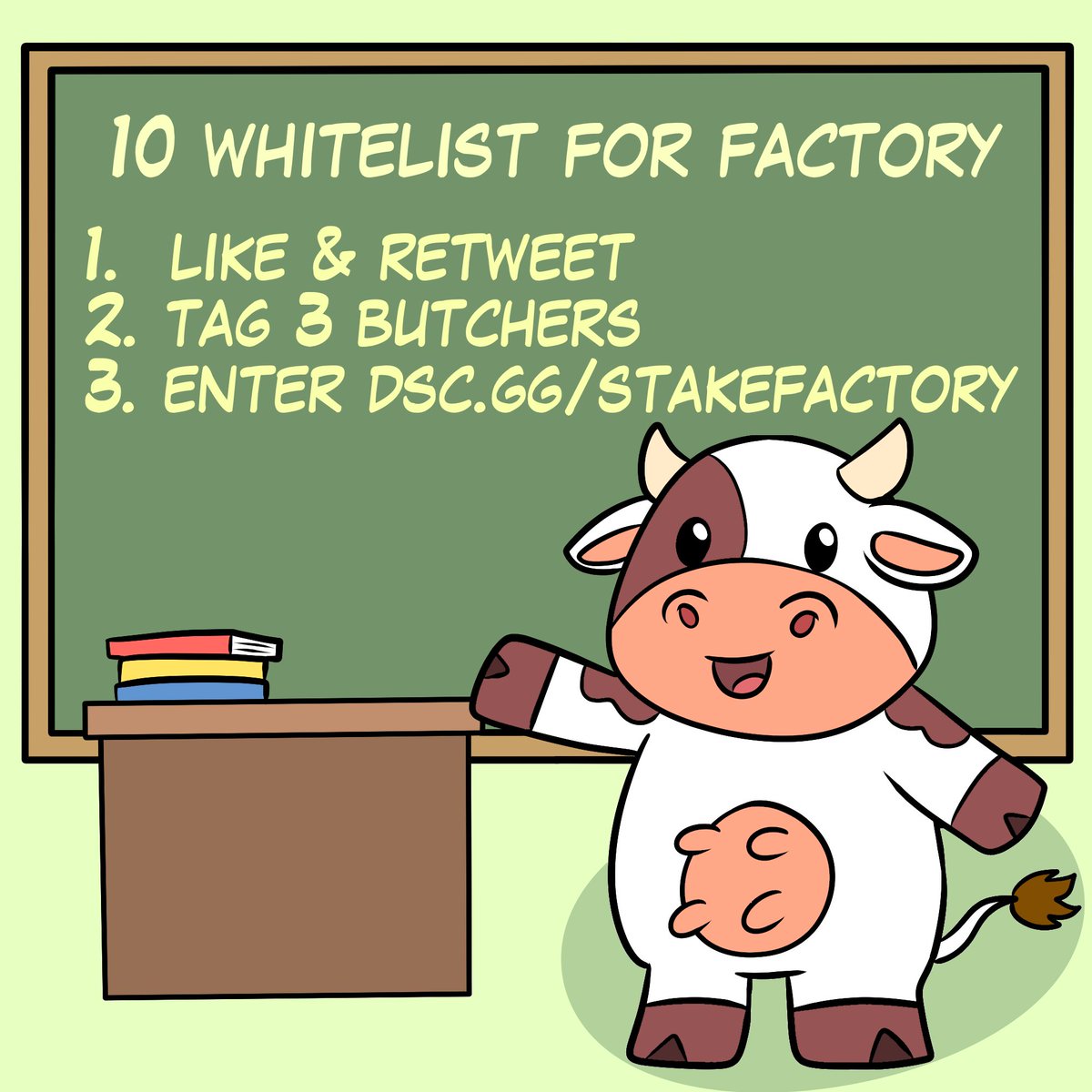 StakeFactory's tweet image. 🚀 1st GIVEAWAY for Factory  10 #Whitelist 🏭

1. Like &amp;amp; Retweet
2. Tag 3 butchers for $STEAK
3. Enter our discord: dsc.gg/stakefactory

#DeFi #NFTs #KDA #Kadena $KDA