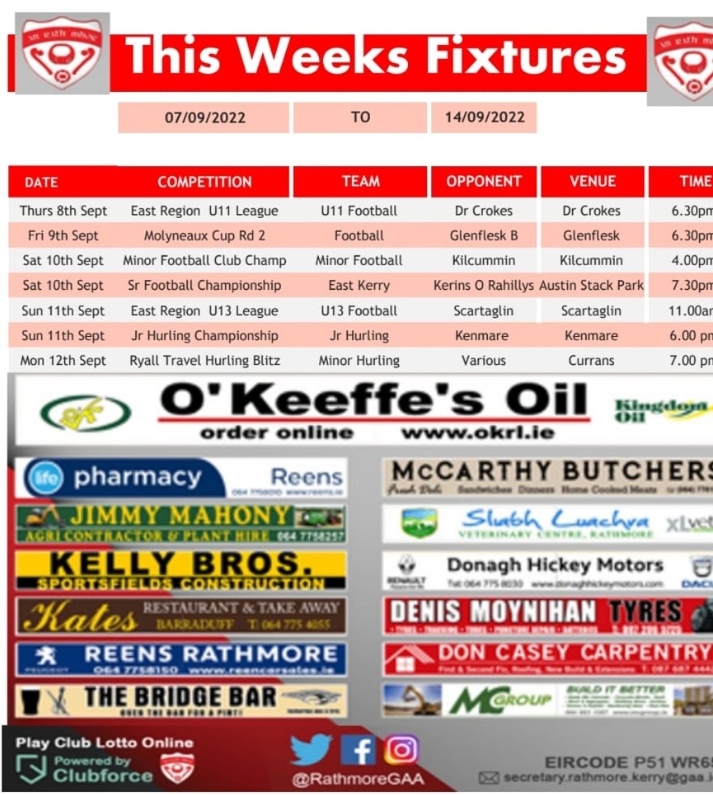 Rathmore GAA on Twitter: "This Week's Fixtures https://t.co/ztUJLn5STF