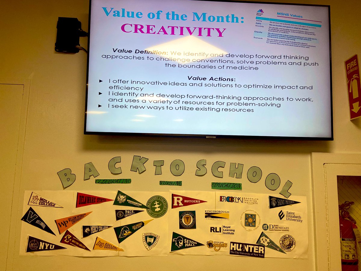 Displaying our #creativity with back to school month! Celebrating our #NursingEducation in September!! 📚 <a href="/BethOliverVP/">Beth Oliver</a> <a href="/MountSinaiNurse/">Mount Sinai Nurse</a> <a href="/cartwrightCNO/">Fran Cartwright</a> #BedsideIsTheBestSide