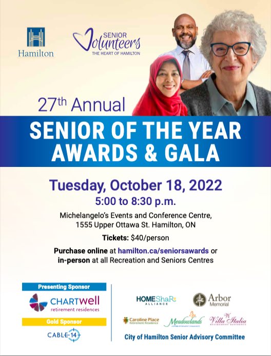 HomeShare4U's tweet photo. Seniors Awards Gala tickets on sale now https://t.co/93OiQoV6fA #HamOnt #seniors #awards2022 https://t.co/cMi8zvlm4p