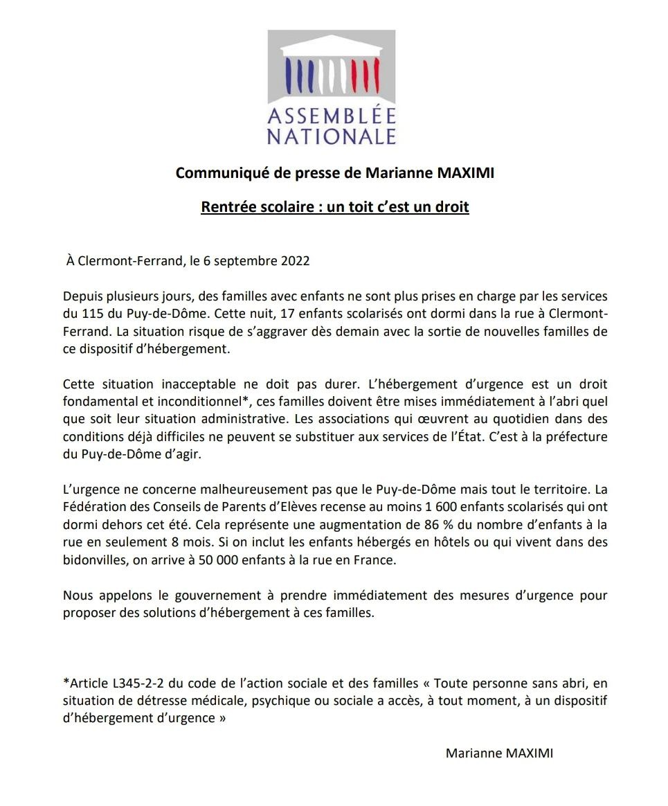 MarianneMaximi's tweet photo. 🔴 URGENCE DES ENFANTS À LA RUE

Des familles avec enfants se retrouvent à dormir dehors alors que l'hébergement d'urgence est un droit inconditionnel en France.

Le @Prefet63 et le ministre @OlivierKlein93 doivent agir.

Mon communiqué ⤵️ https://t.co/IyoqmkVV7B
