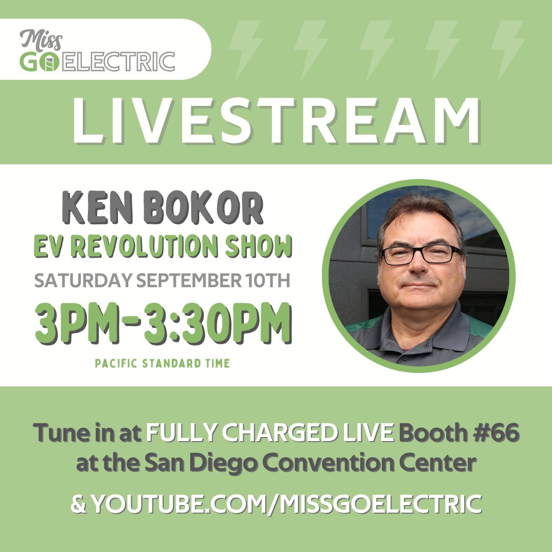 EVRevShow's tweet photo. Going to be a busy Fully Charged Live San Diego show for me, and one of the items I'll be doing is joining @MissGoElectric Laycee for a Livestream Chat from the show! See the pic for details and link and hope you will tune in to watch! #ElectricVehicles #fullychargedUSA https://t.co/crFFWnotYn