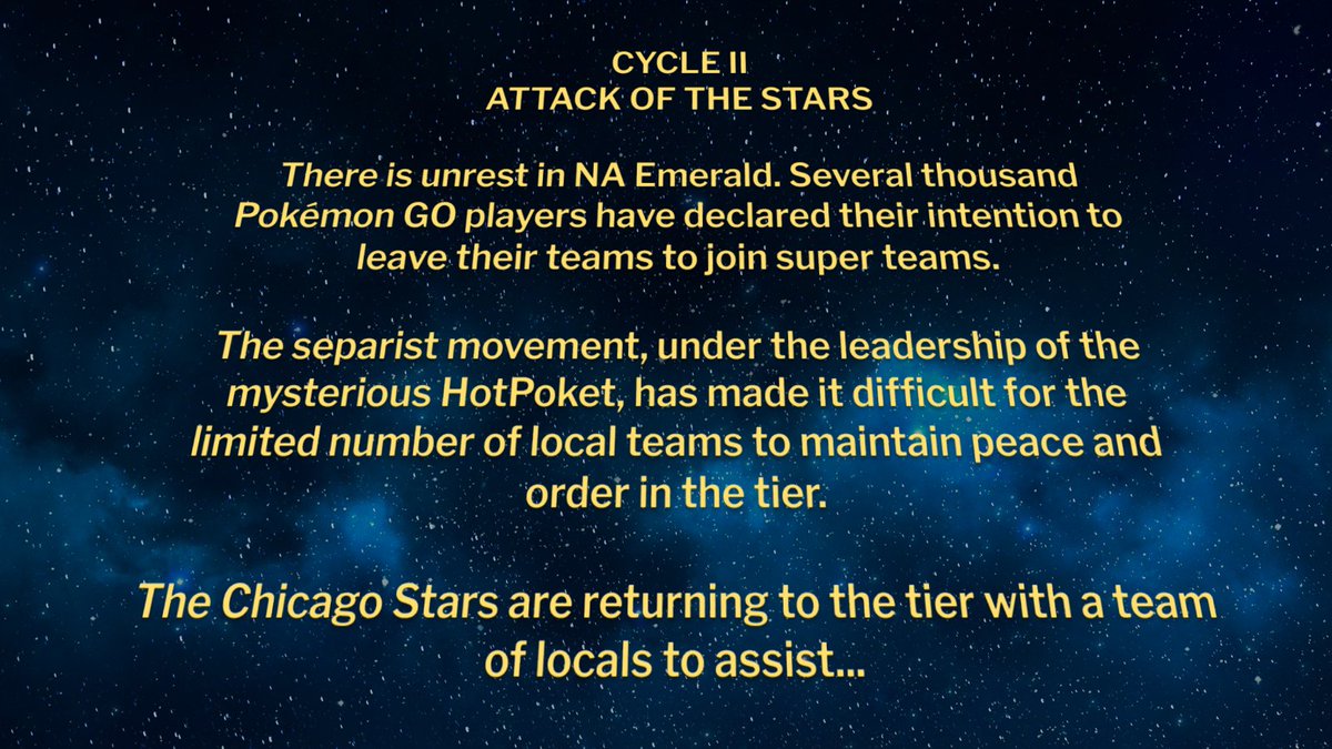 Cycle 2 starts TONIGHT. NA Emerald looks drastically different this cycle but the Stars are running it back. We're not changing our roster. We're not changing our logo. And we're *definitely* not changing our lucky underwear.