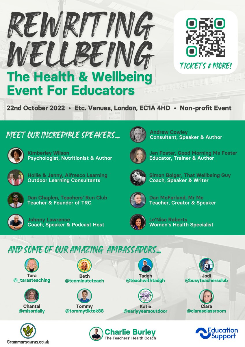 *Announcement!!*
Tickets are now available for our Rewriting Wellbeing event in October! 

This event is the first of its kind and is going to be an absolutely incredible experience!

You can find out more here: bit.ly/rewritingwellb…

#edutwitter #teacher #wellbeing #education